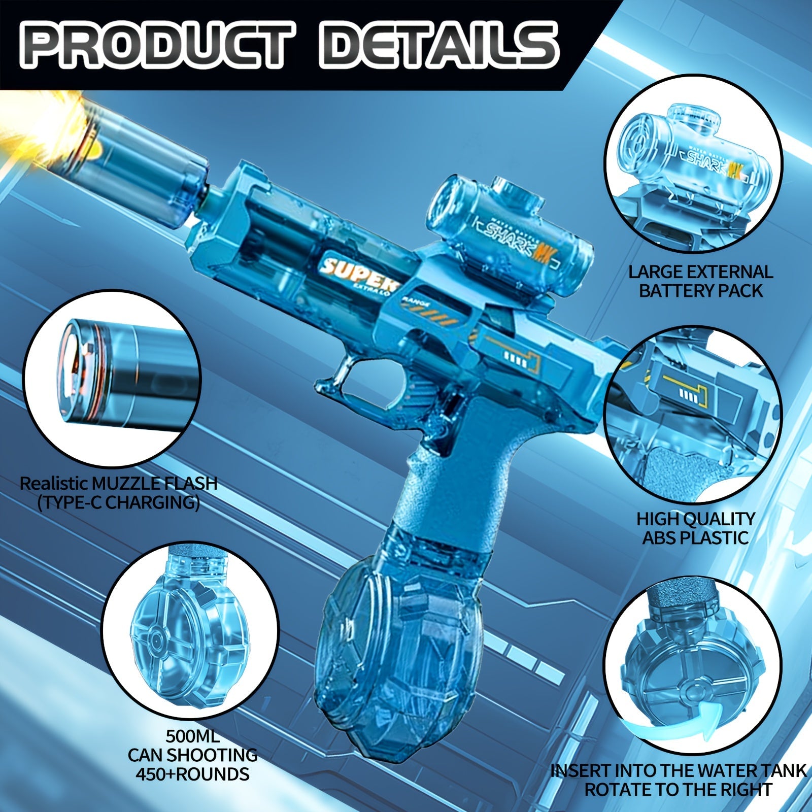 Electric Water Gun, Automatic Water Spray Gun, Water Toy Gun, Rechargeable Water Gun, Kids Water Gun, Adult Water Gun, USB Charging Water Gun, Beach Battle Toy, Pistol Toy, Beach Toy