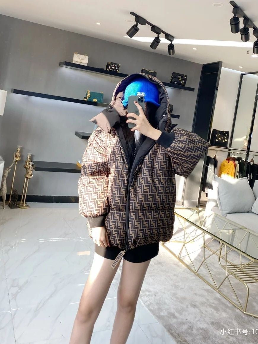 2023 New autumn and winter double-sided down jackets for men and women, loose casual plus velvet warm hooded jackets XC1523092002