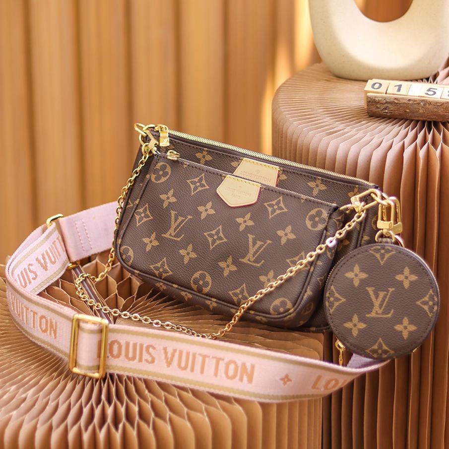 Handmade Leather Crossbody Bag Monogram Brown Multi Pochette