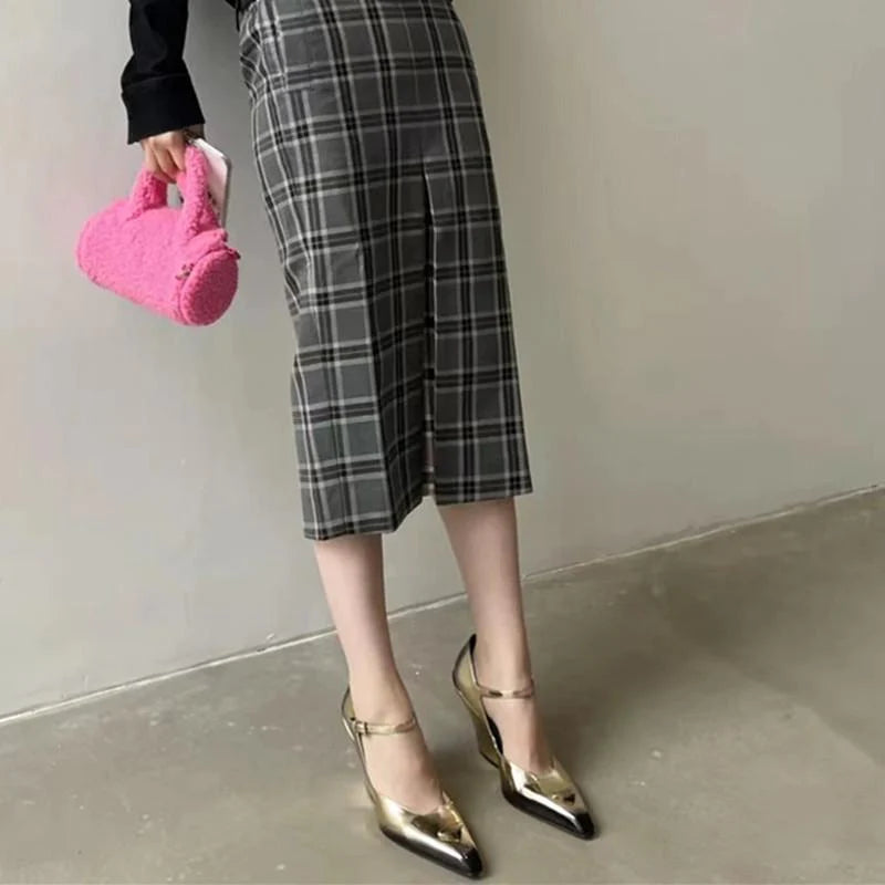 New Retro Shallow Mouth Pointed Mary Jane Single Shoes 1023122808