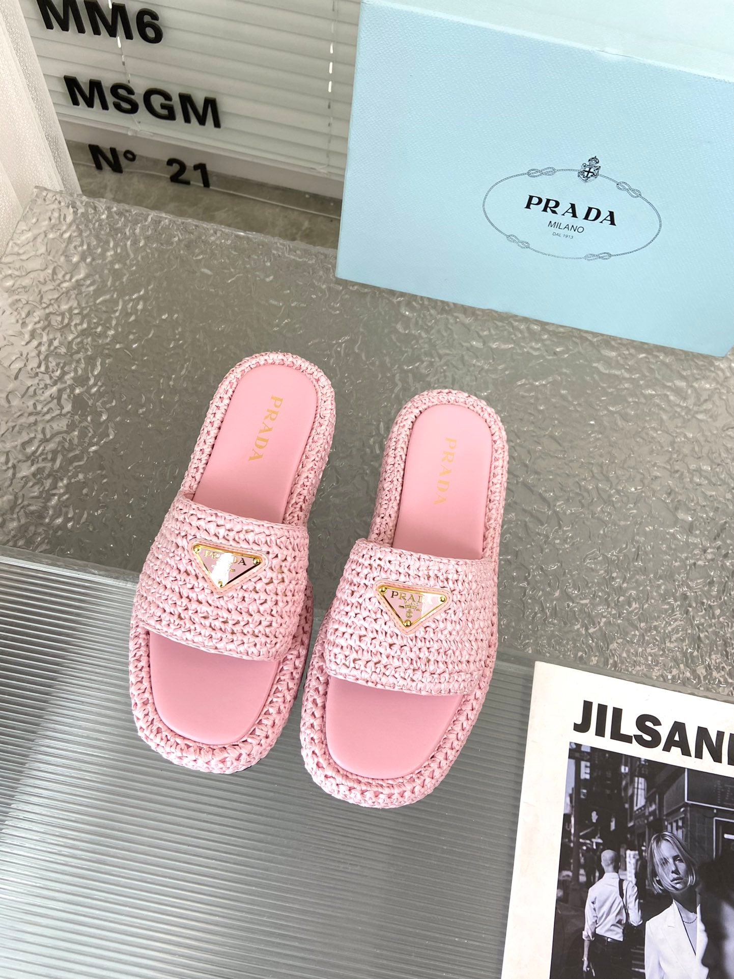 Spring and summer new style woven thick-soled triangle buckle strap slippers 0724032001