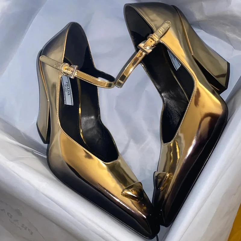 New Retro Shallow Mouth Pointed Mary Jane Single Shoes 1023122808