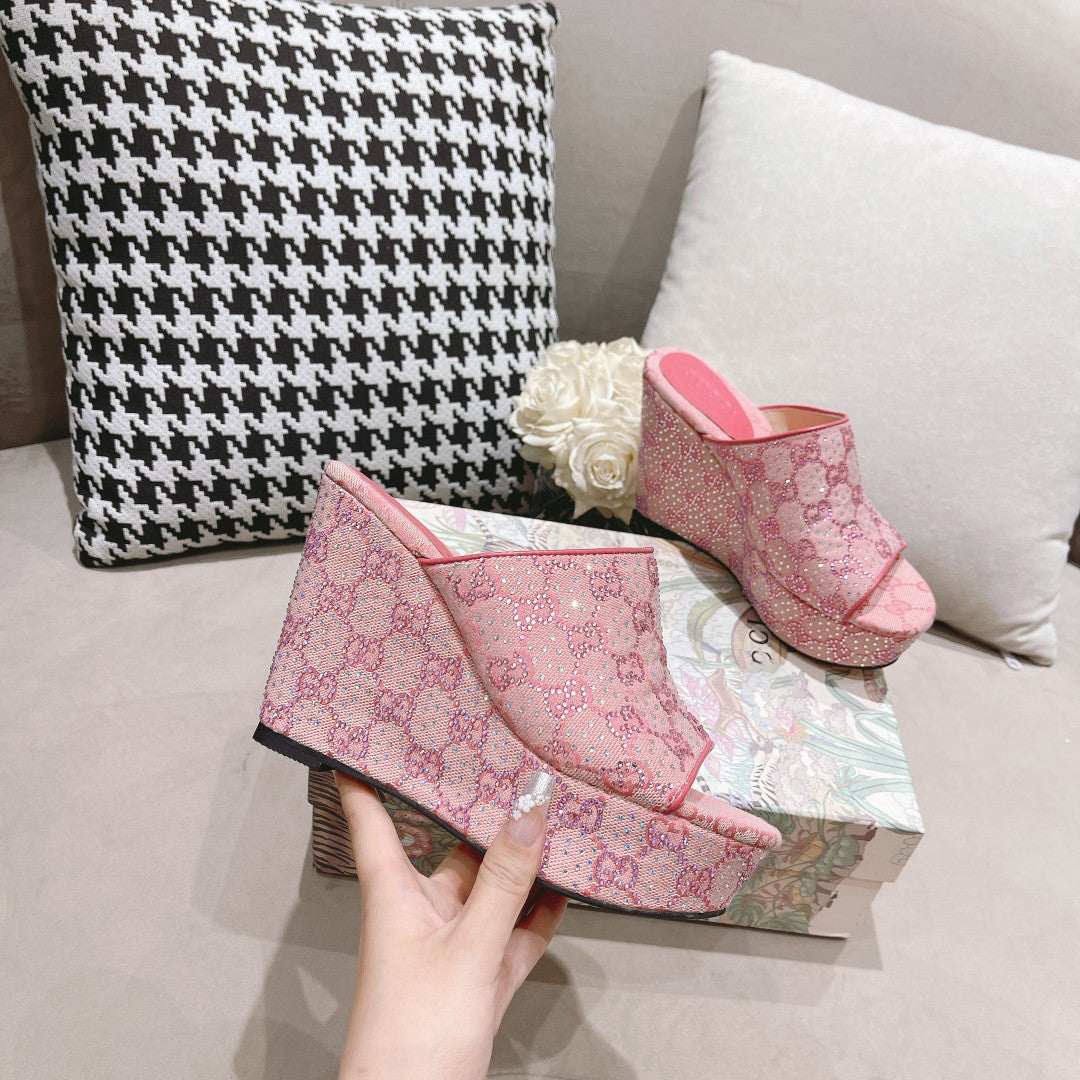 G new printed sequins platform ladies slippers XC07061201