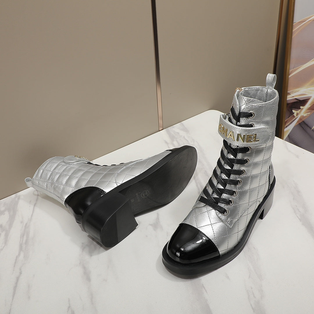 CNL fashion rhombus gold and silver cowhide boots 0724101707