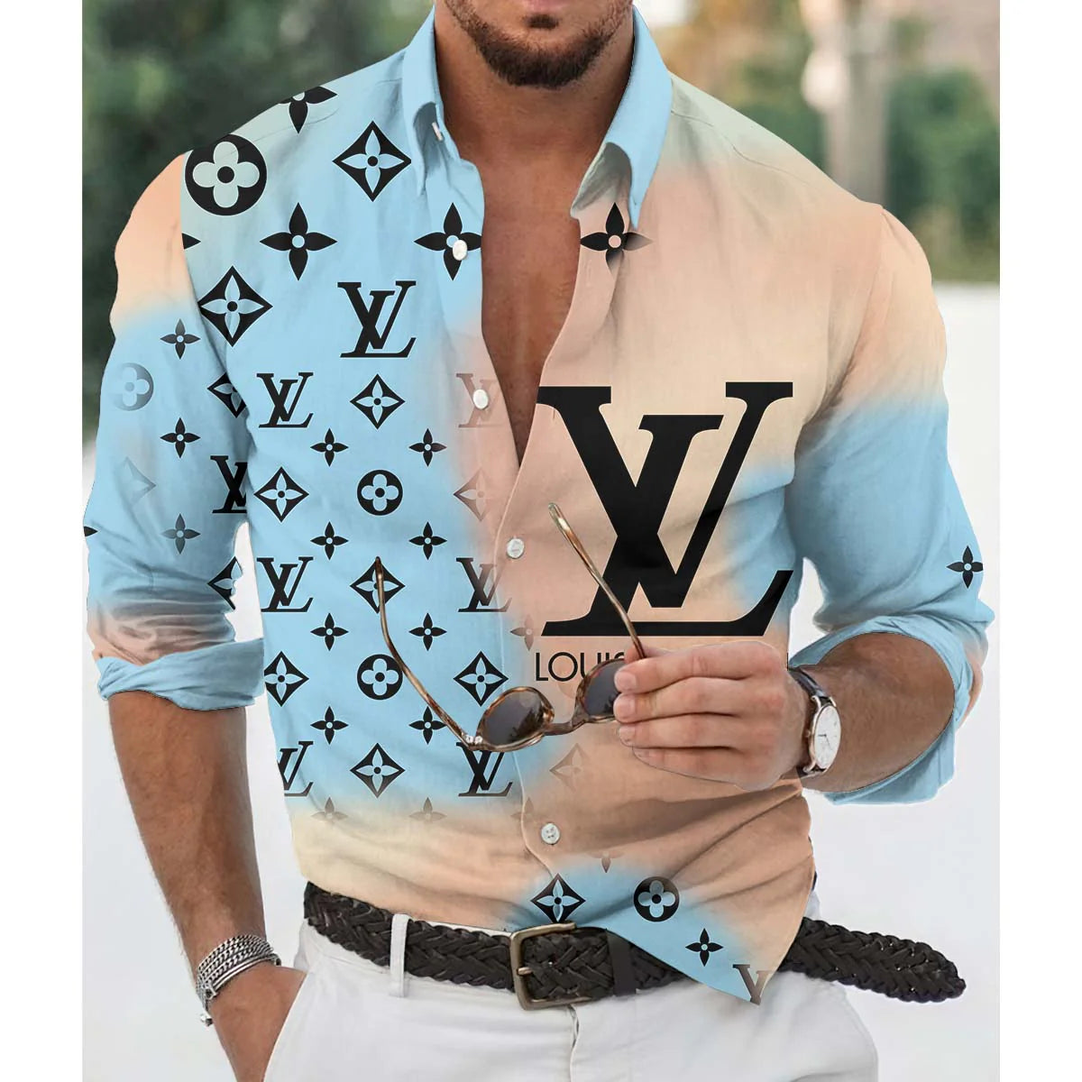 Men's fashion printed long sleeved shirt 1024042430