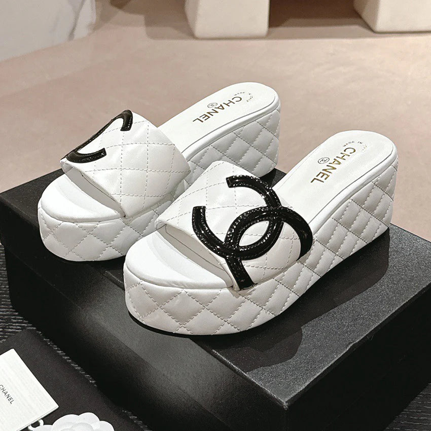 New style diamond grid thick sole sponge cake slope heel sandals 1024062802