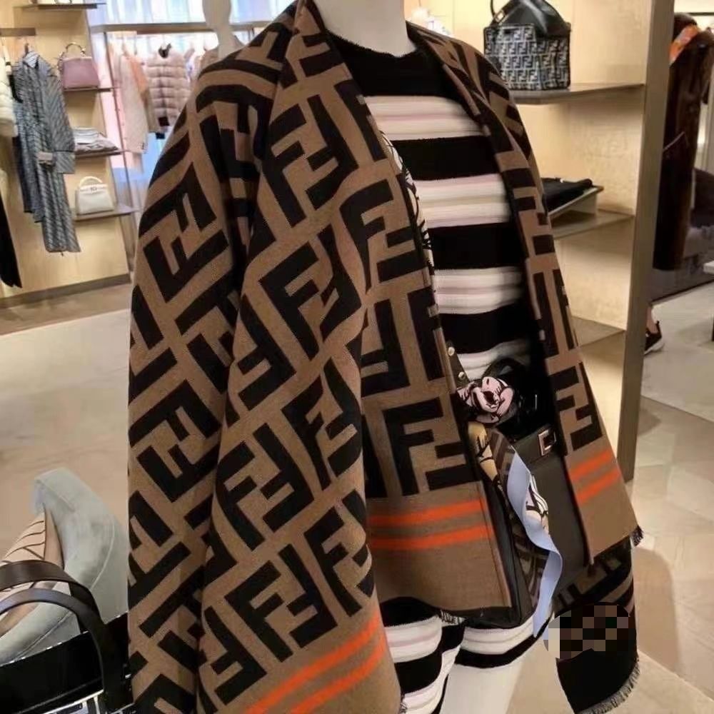 Brown F letter pure cashmere scarf PD0823112102