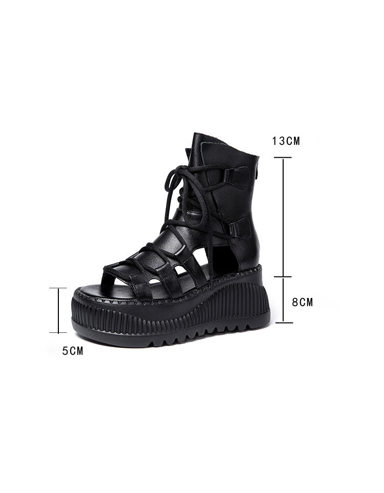 Cross Lace-up Open Toe Platform Sandals Boots