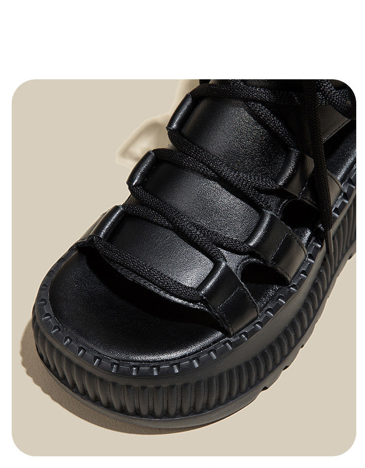 Cross Lace-up Open Toe Platform Sandals Boots