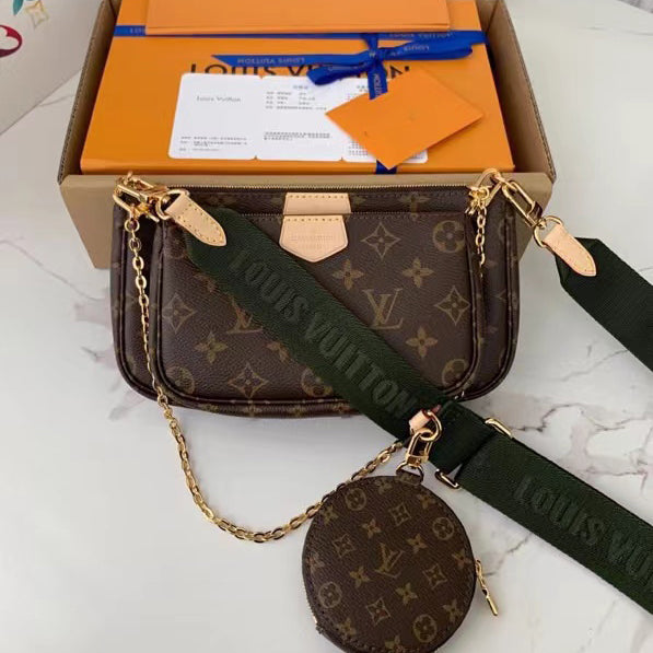 Handmade Leather Crossbody Bag Monogram Brown Multi Pochette