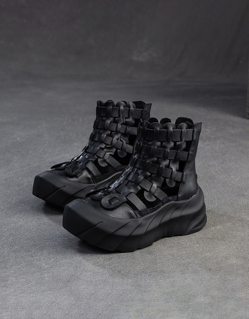 Handmade Leather Woven Breathable Wide Toe Box Boots