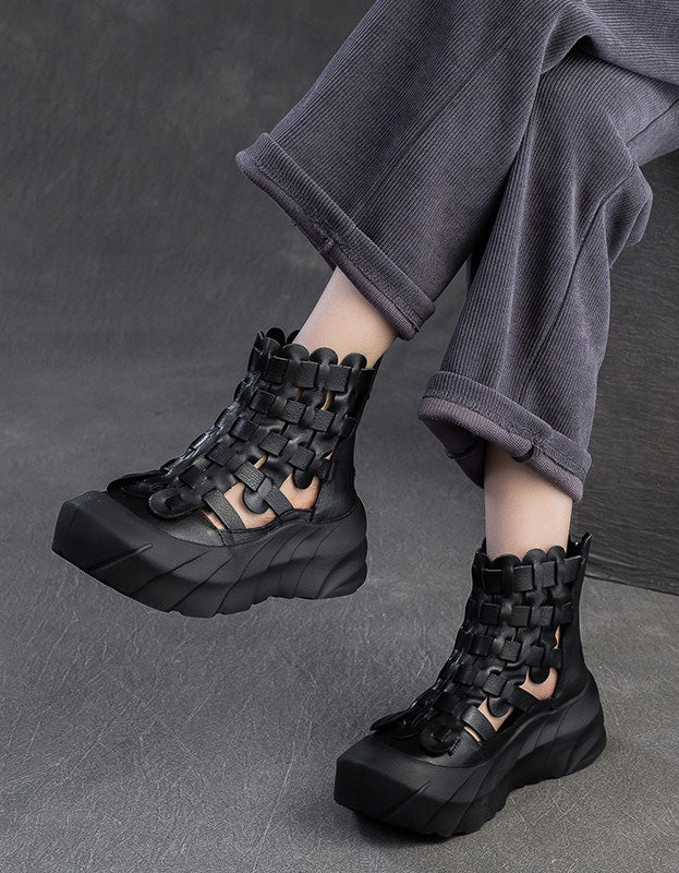 Handmade Leather Woven Breathable Wide Toe Box Boots