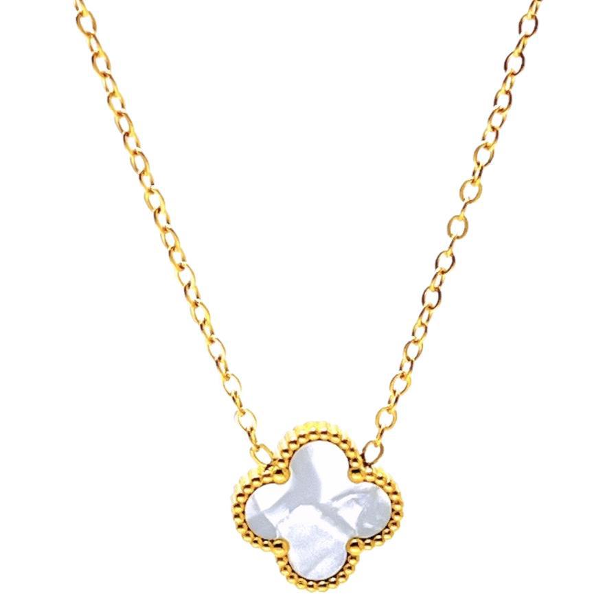 Black and white double-sided four-leaf flower necklace 2025081302