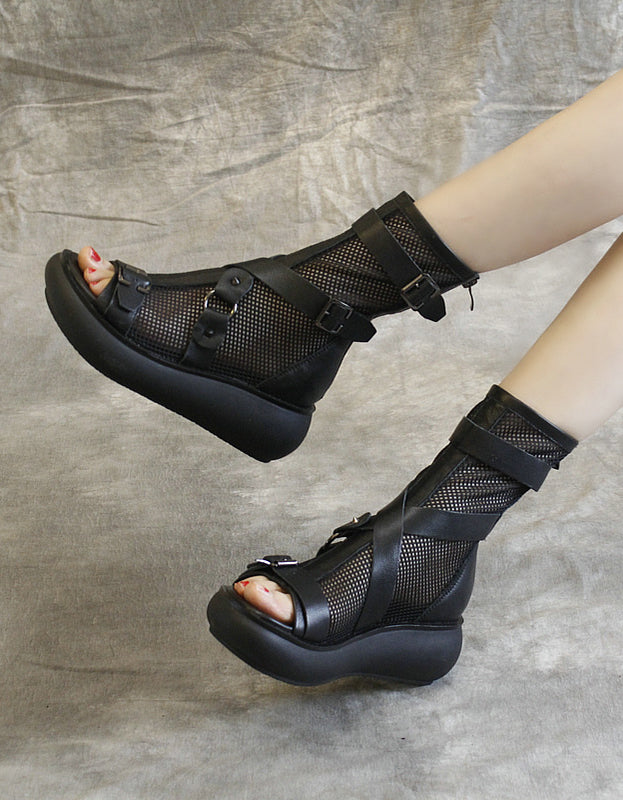 Punk Style Handmade Leather Strap Summer Boots