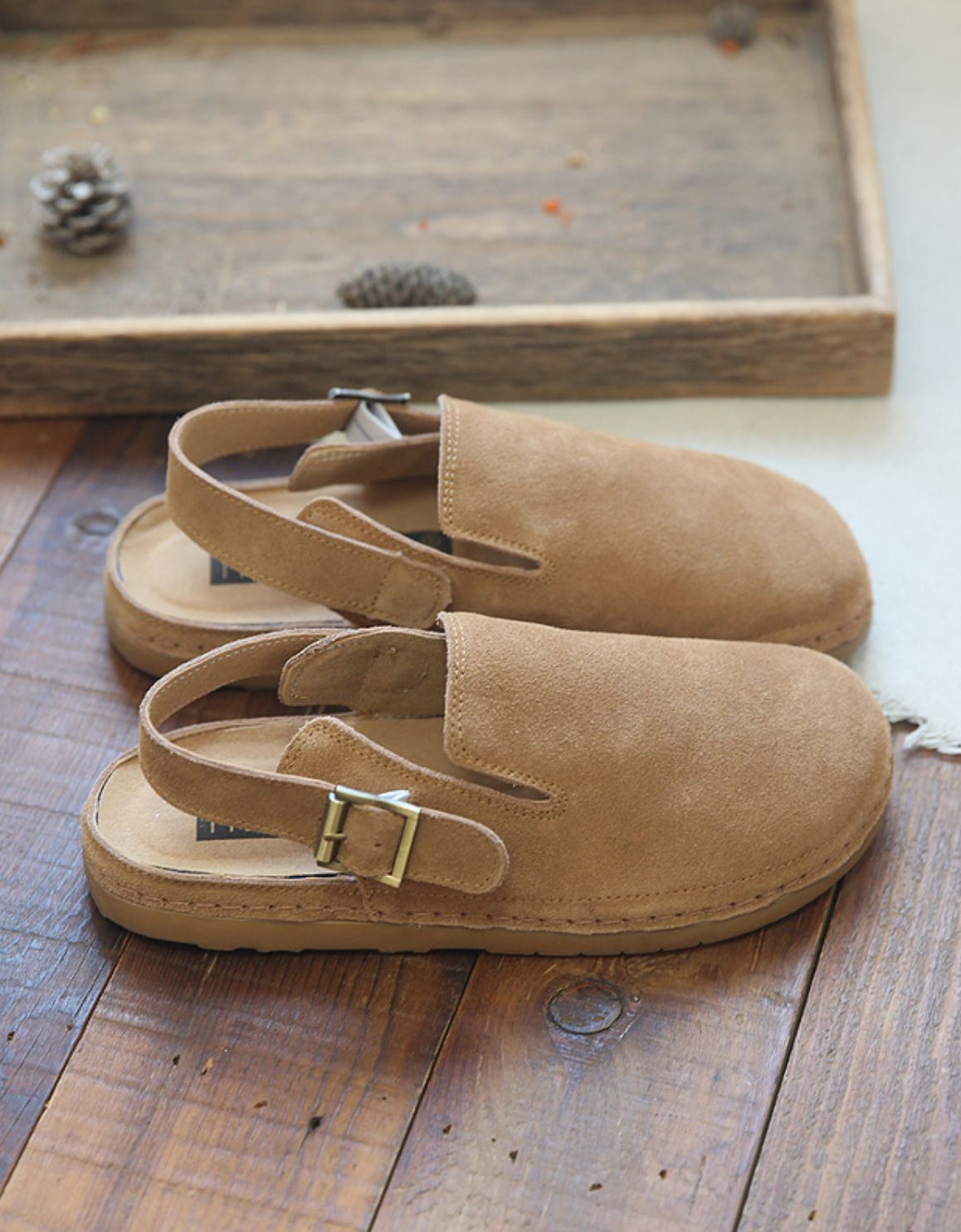 Suede Round Toe Retro Flat Shoes Slingback Clogs