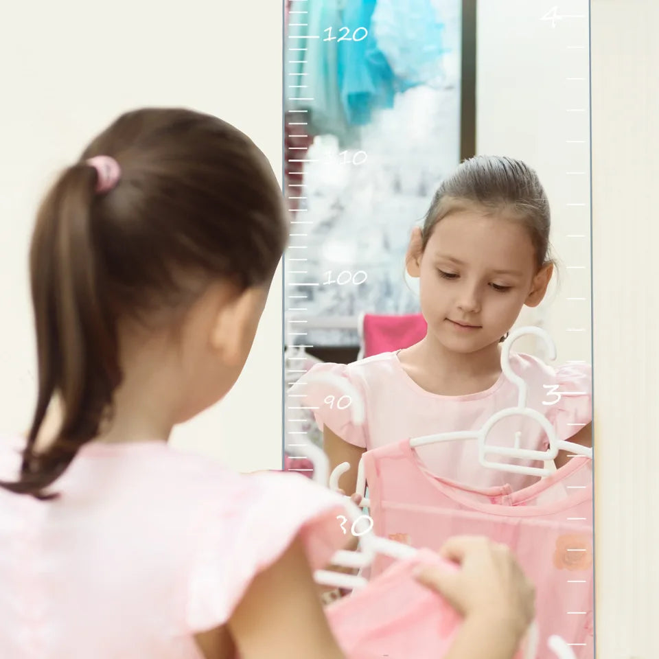 Acrylic Puzzle Mirror Growth Chart Shatterproof Foldable Kids Height Mirror Ruler with Cartoon Sticker Measuring Tape