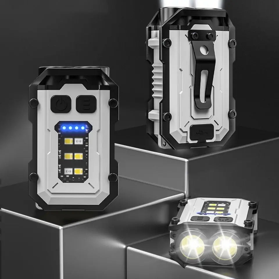 LED+COB keychain flashlight with back clip USB rechargeable portable mini flashlight