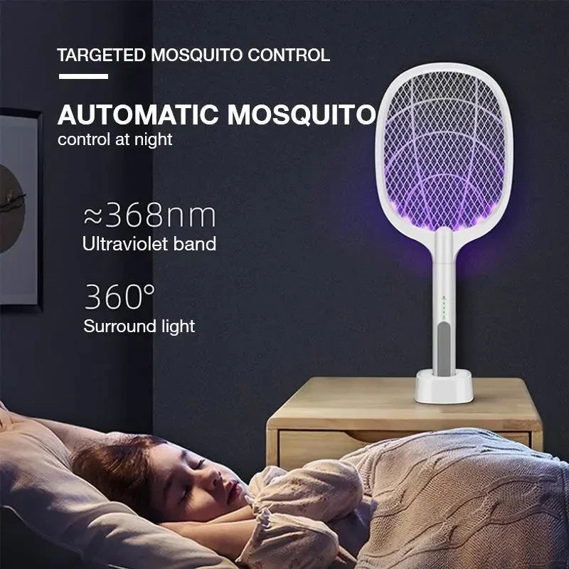 Portable handheld USB mosquito swatter electric shock three-layer mesh light
