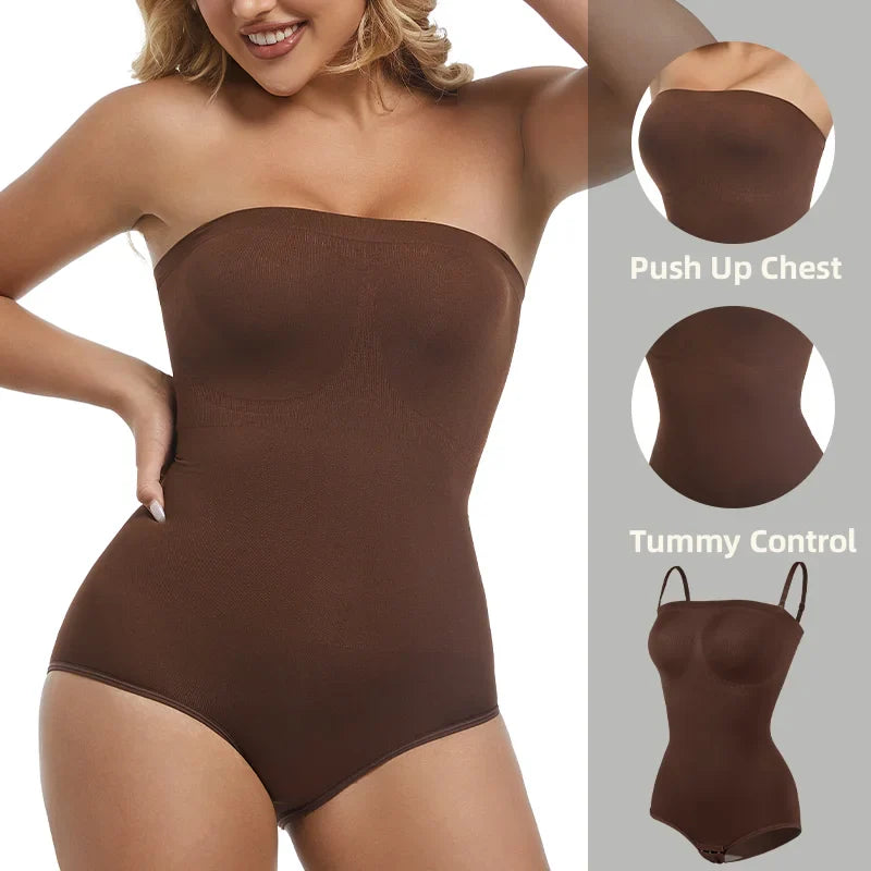 Women Strapless Bodysuits Shapewear Seamless Tude Tops Bodyshaper Compression Waist Trainer Push Up Butt Lifter Backless Shaper