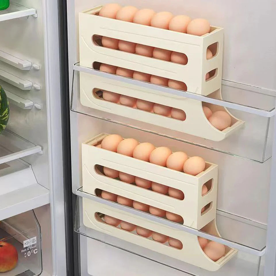 Egg storage box with automatic scrolling function