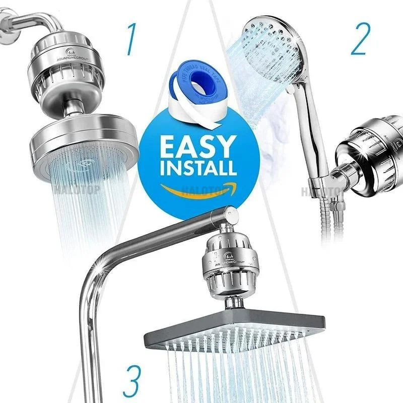 20 Stage Shower Hard Water Purification Filter Showerhead Activated Carbon Water Purifier Chlorine Removal Reduce Dry Itchy Skin