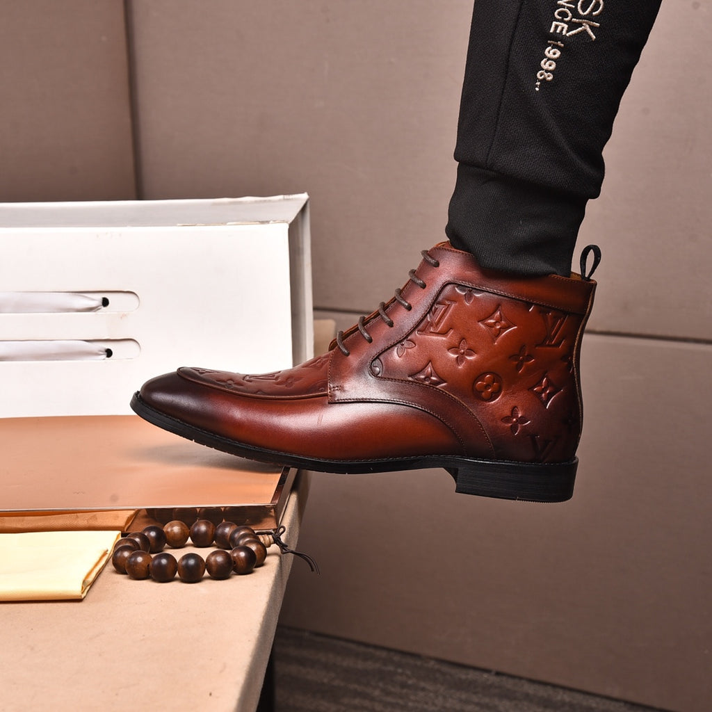 LVV high-top printed business leather shoes 0724120515