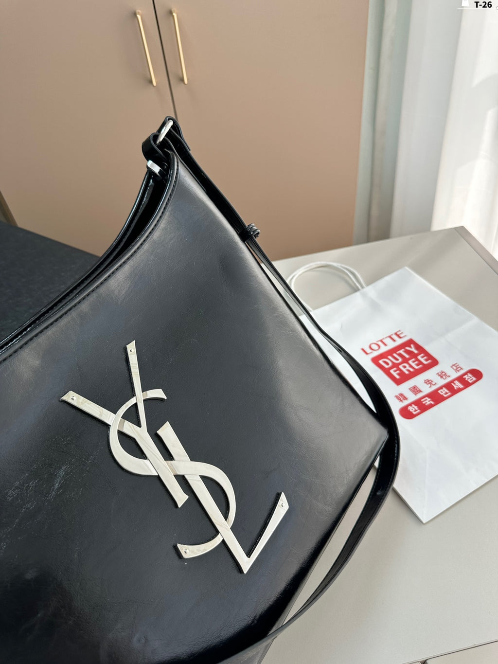 Y waxed leather black and silver underarm shopping bag 0724061208