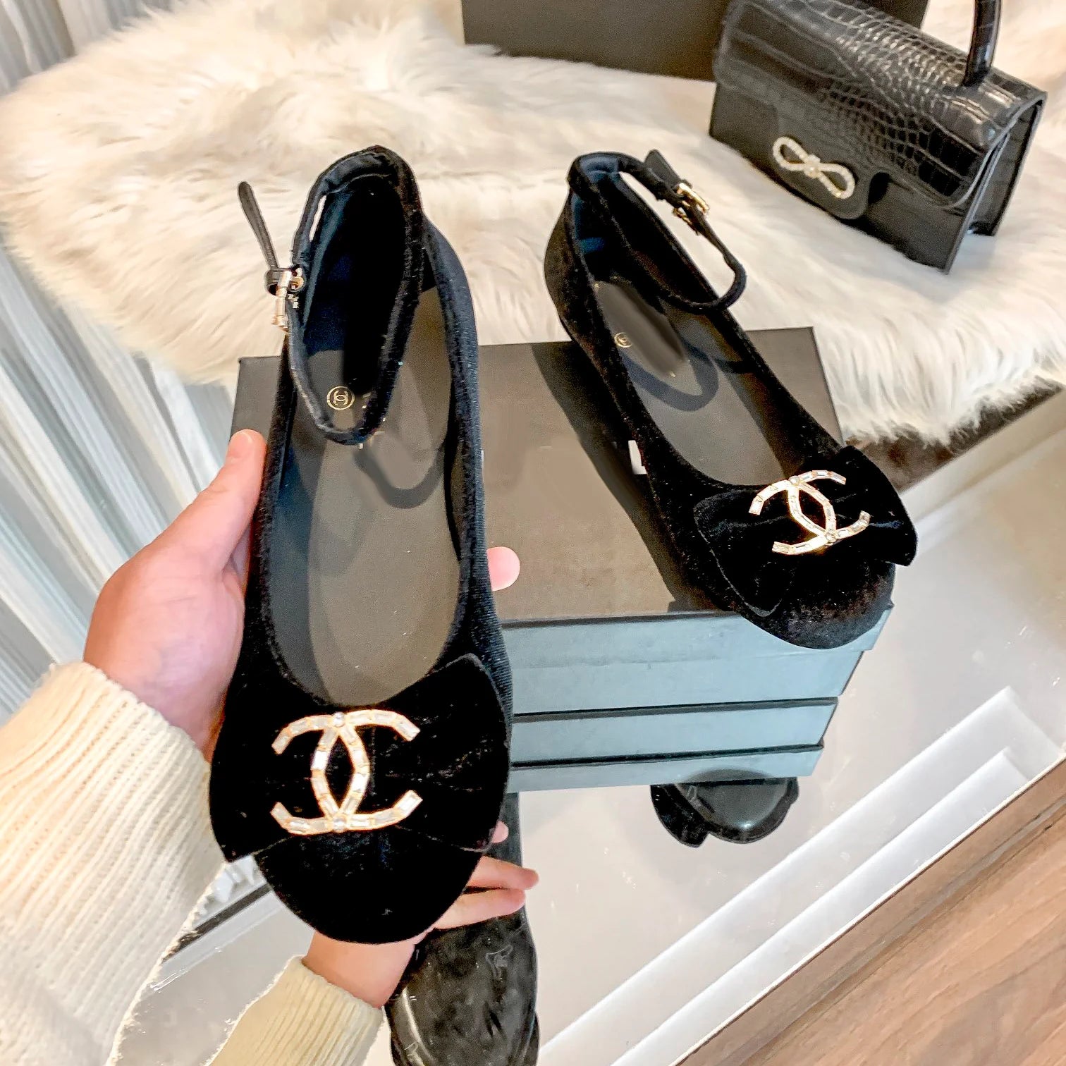 Velvet Bow Mary Jane Single Shoes 1024122704