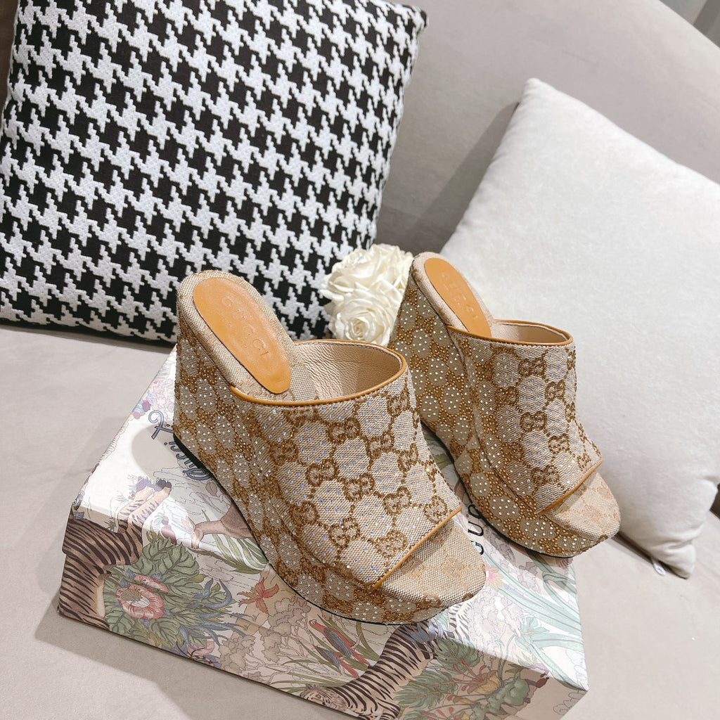 G new printed sequins platform ladies slippers XC07061201