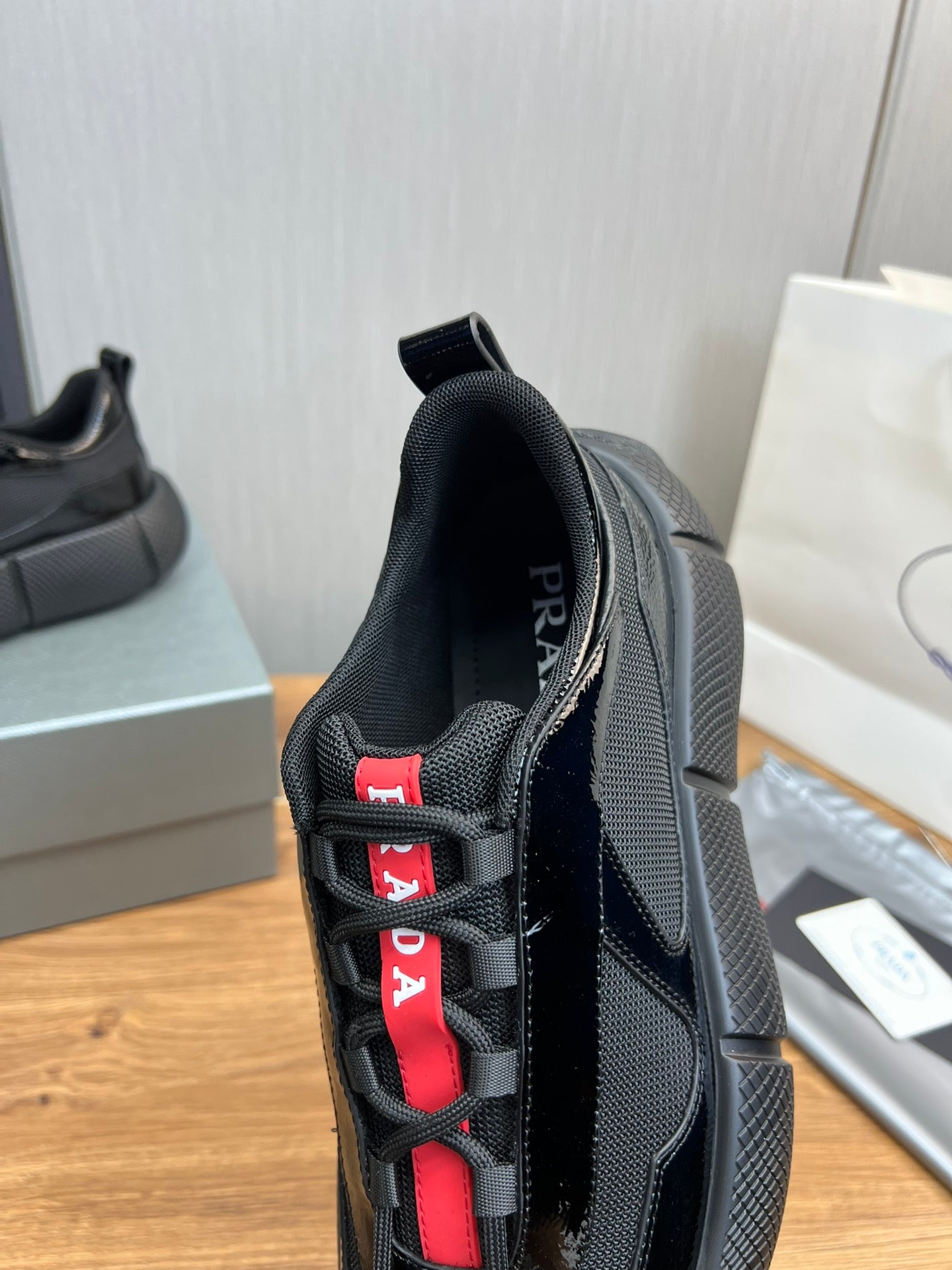 PR patent leather and mesh lace-up sneakers 0724111901