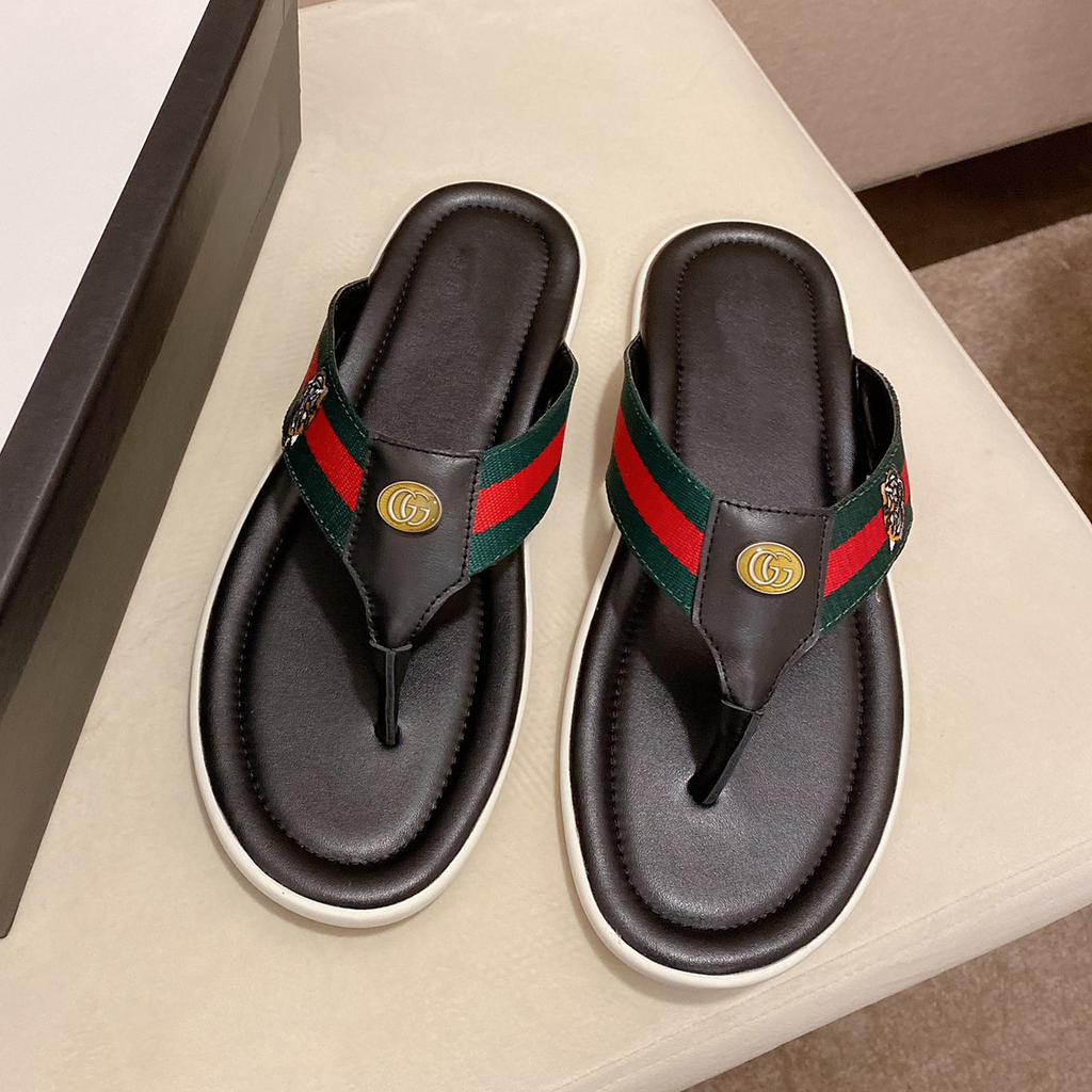 Leather brand flip flops
