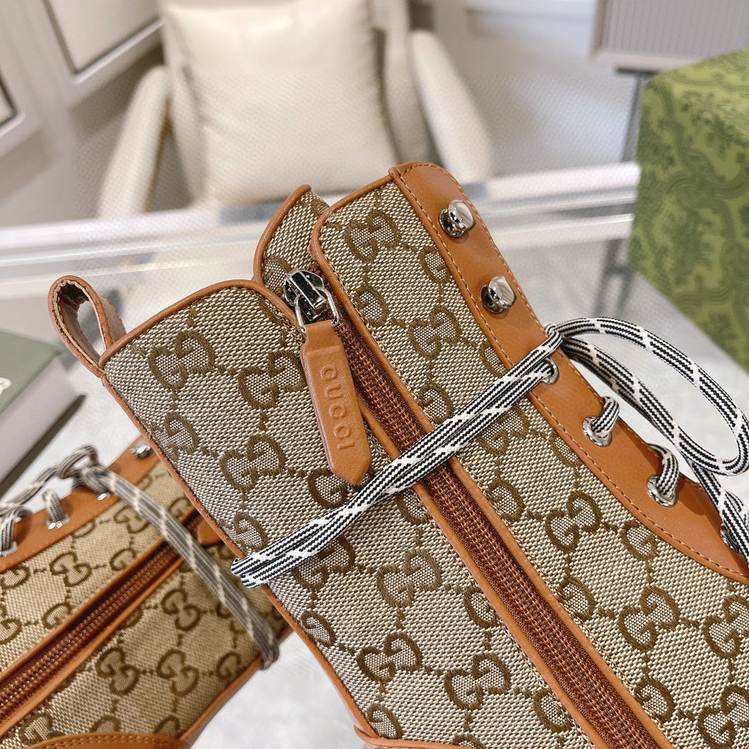 GG Jacquard canvas lace-up nude boots 0725102401