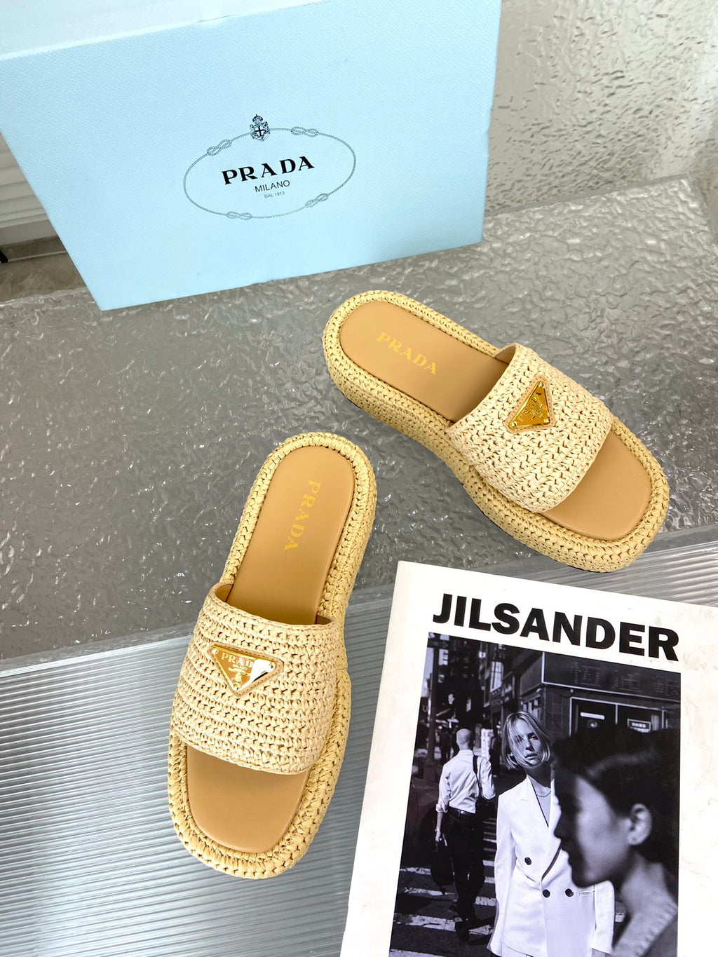 Spring and summer new style woven thick-soled triangle buckle strap slippers 0724032001