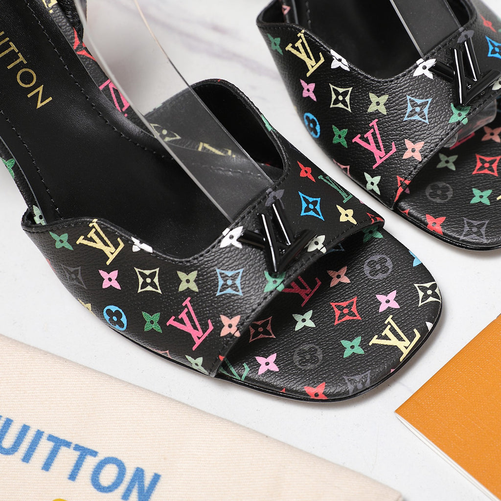 Lvv colorful printed high-heeled sandals 0725102304