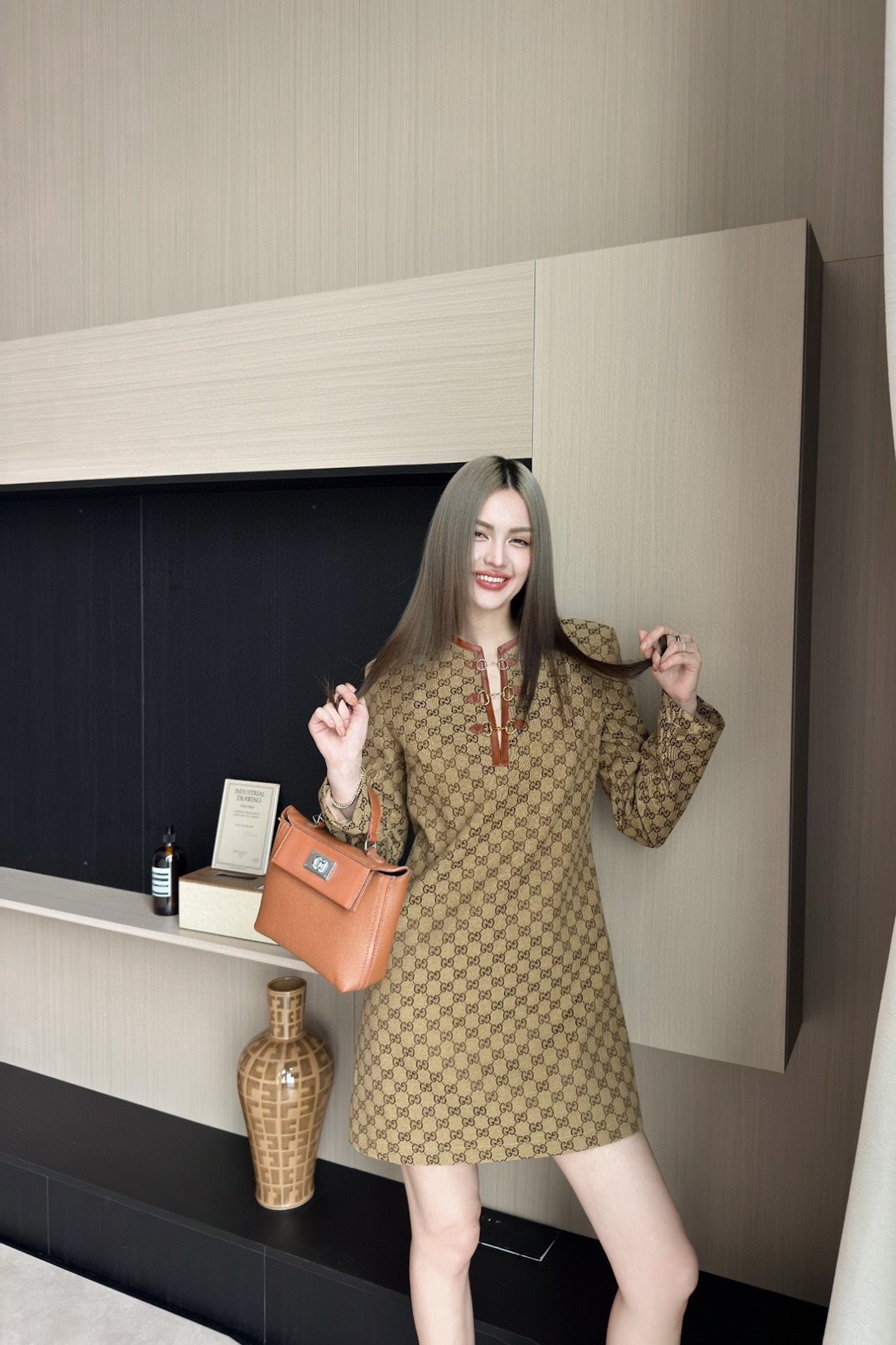 GG Fashion Khaki Printed dress 0725062010