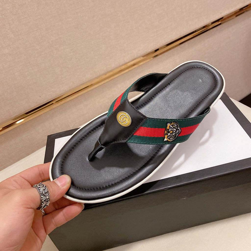 Leather brand flip flops