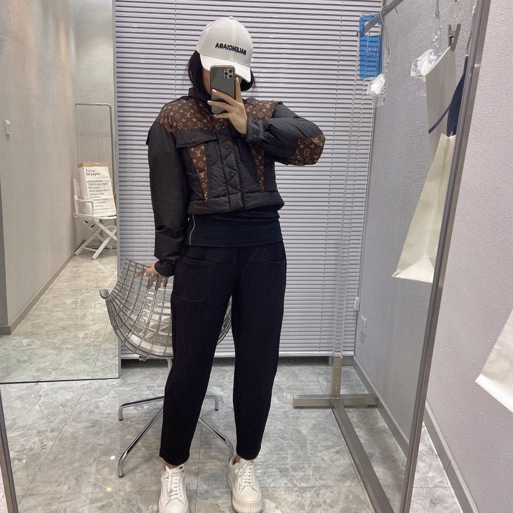 Hooded Stitching Presbyopia Short Down Jacket Casual Warm Plus Velvet Versatile Down Jacket Female Autumn and Winter New