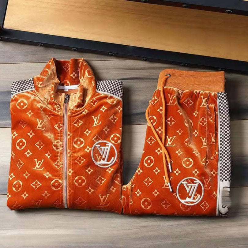 V Orange Embroidered Velvet Suit LXYMC23021503