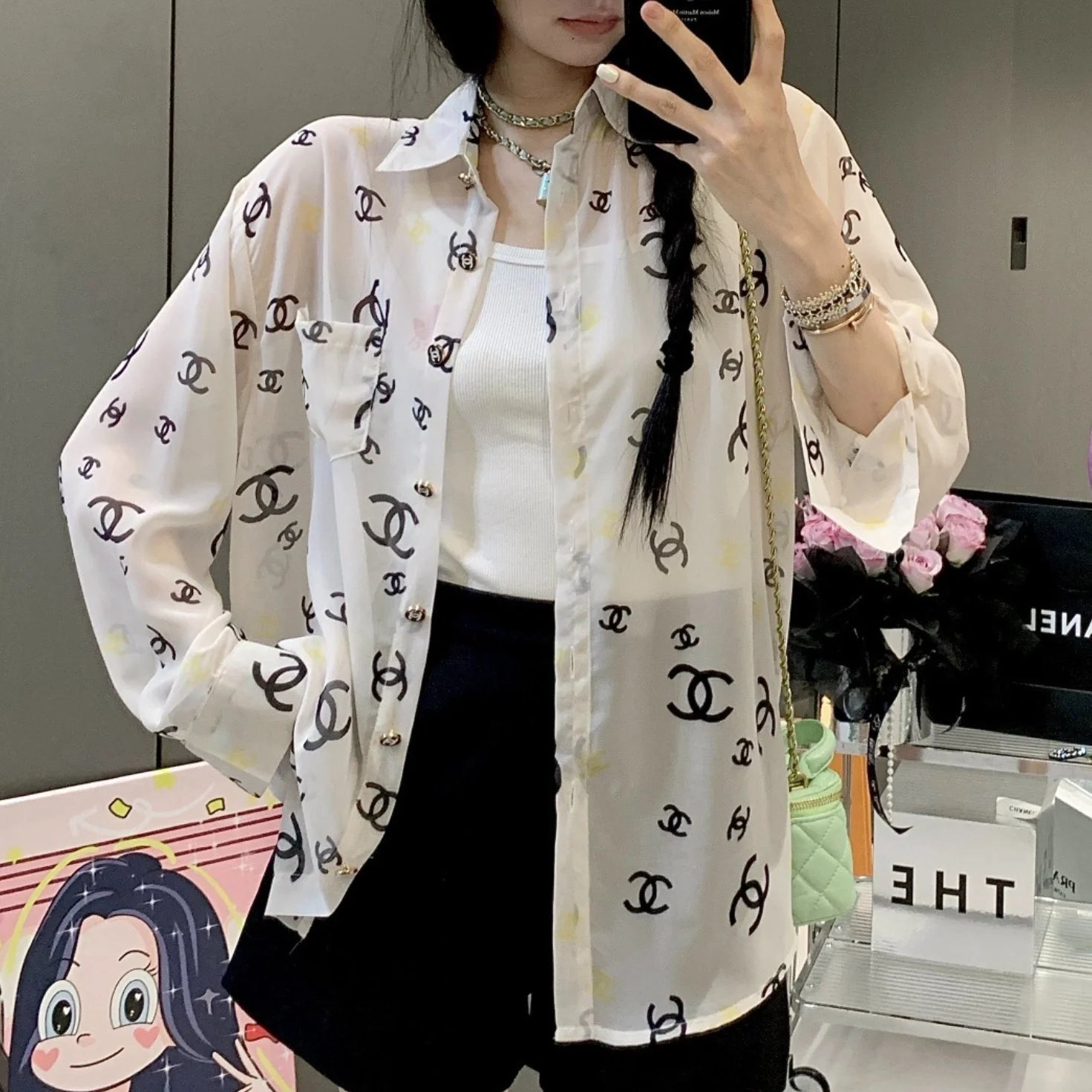 Fashion Letter Printing Old Flower Sunscreen Shirt 1024042620