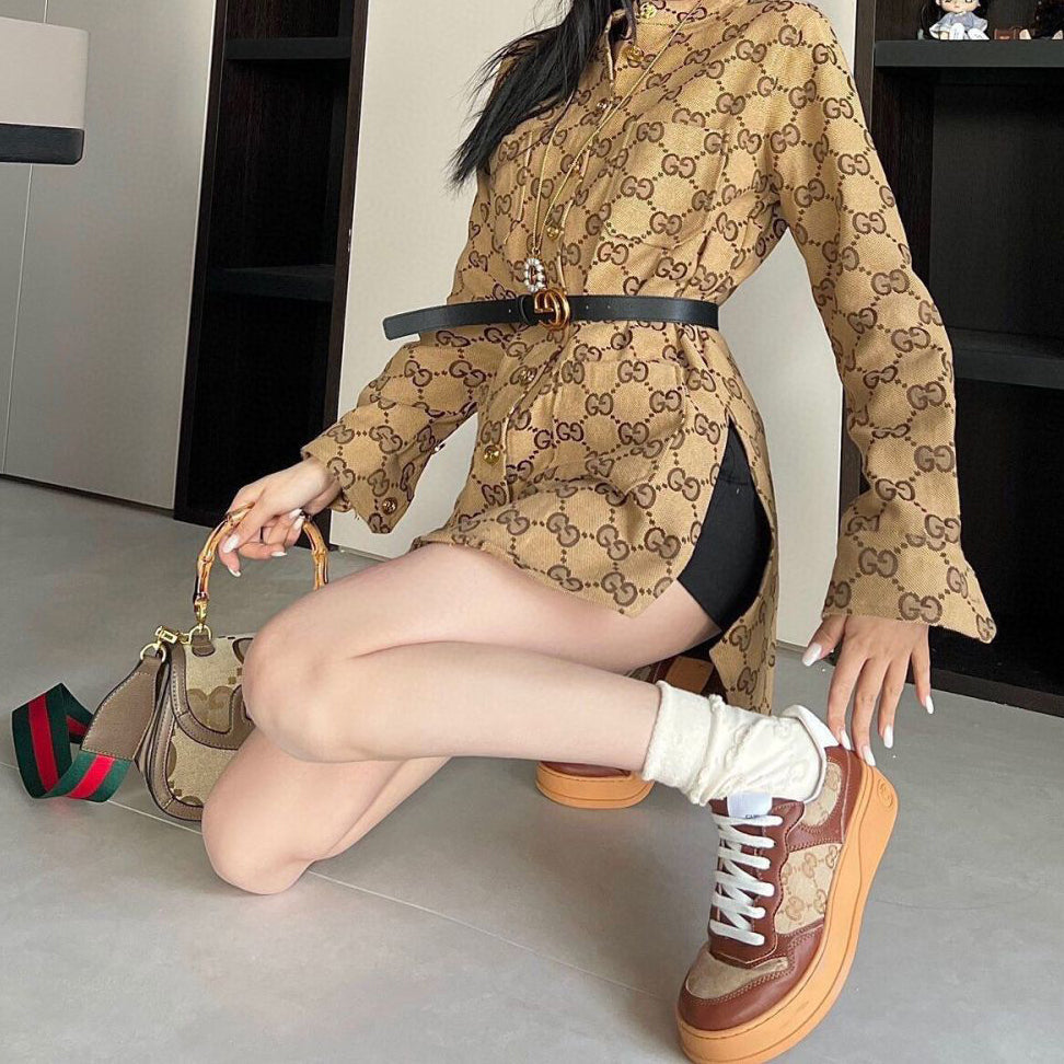 women's new jacquard denim shirt slit jacket