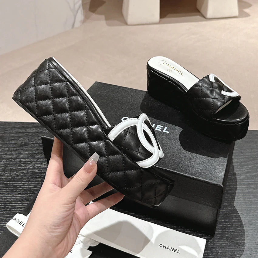 New style diamond grid thick sole sponge cake slope heel sandals 1024062802