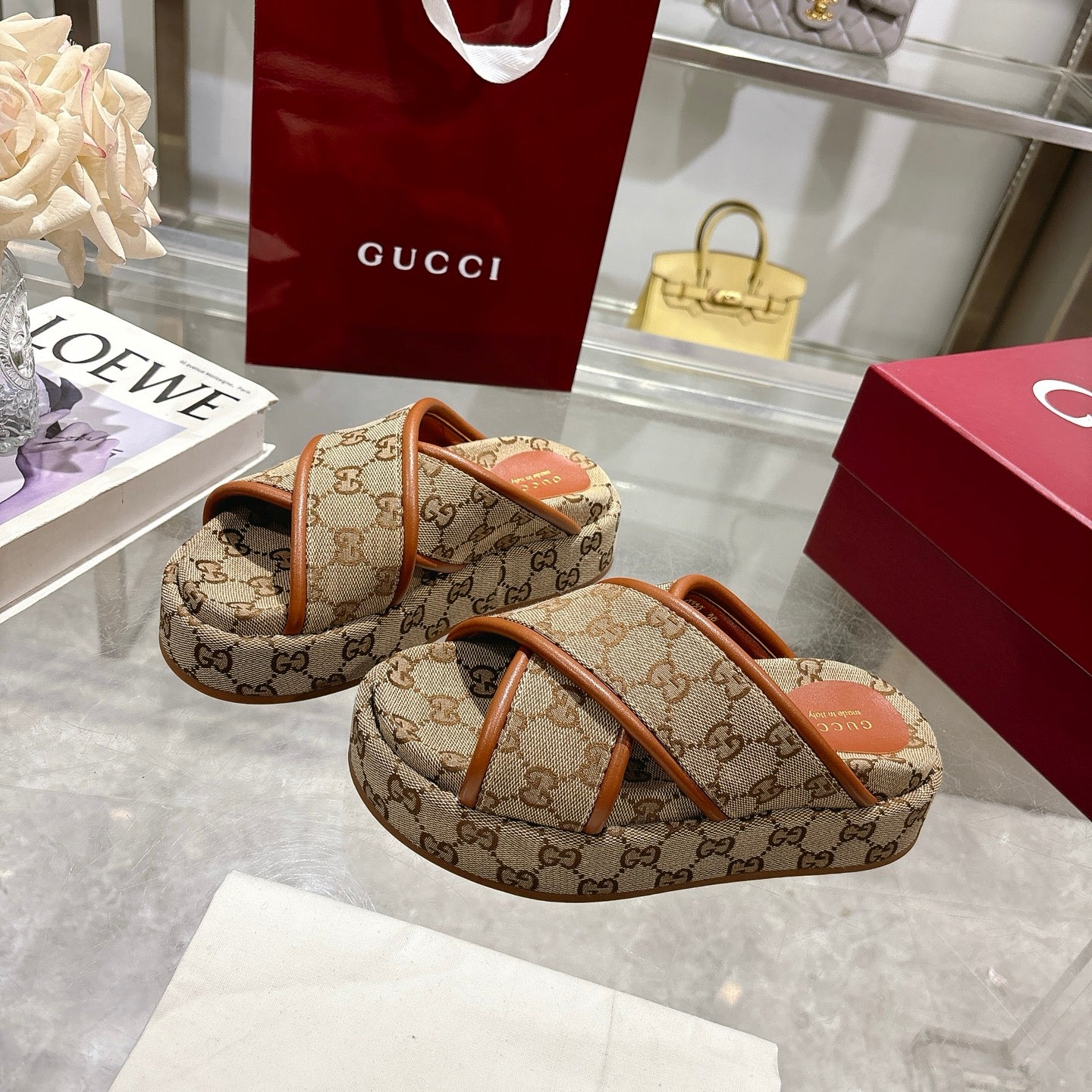 GG cross-upper thick-soled flip-flops 0725052901