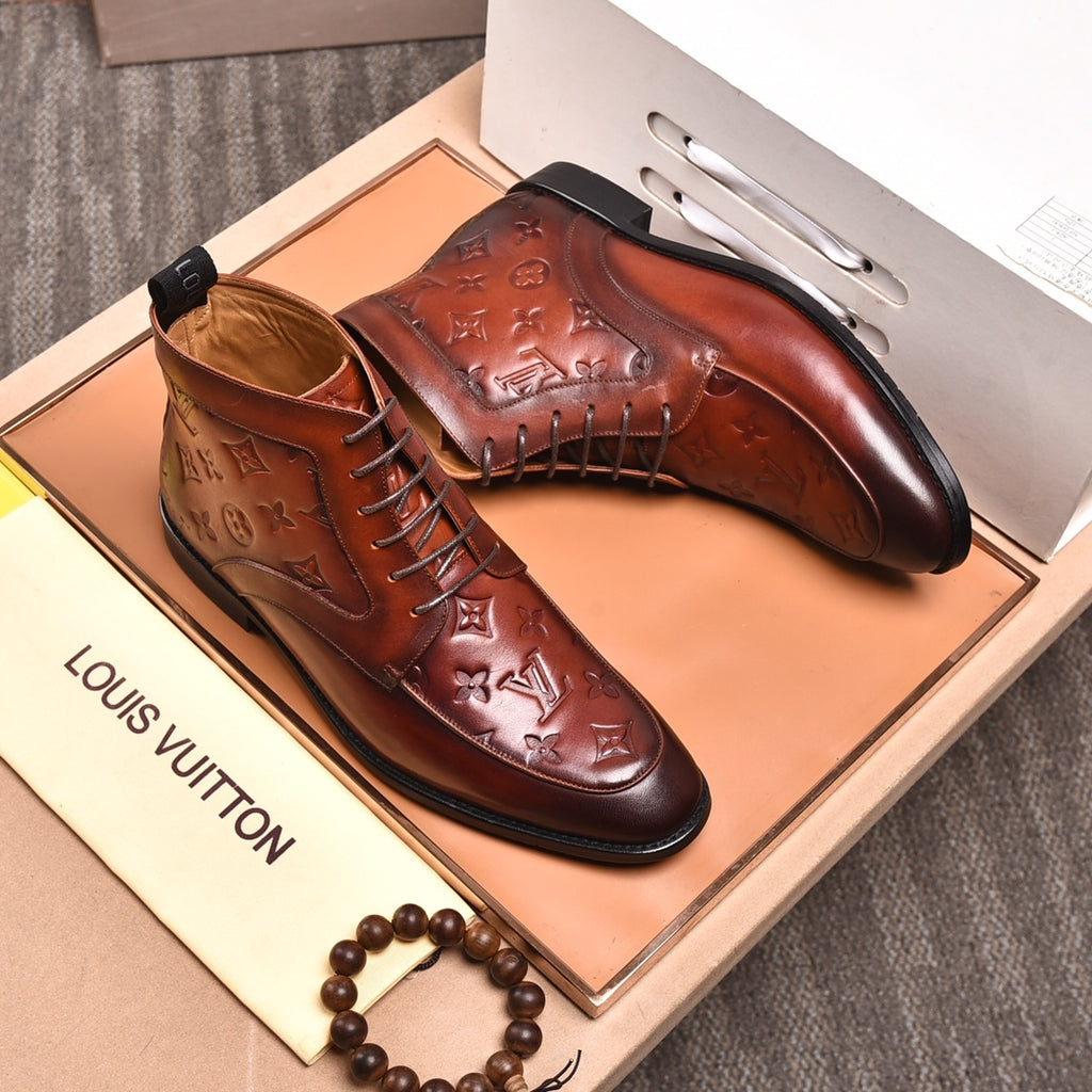 LVV high-top printed business leather shoes 0724120515