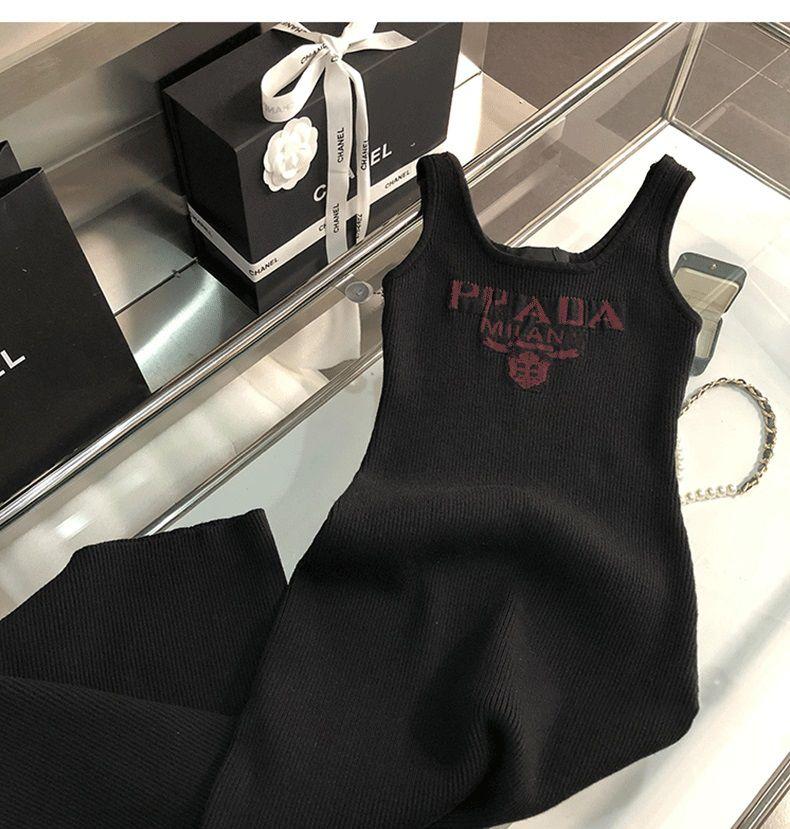 New Fashion All-match Ice Silk Knitted Sling Dress 1024040306