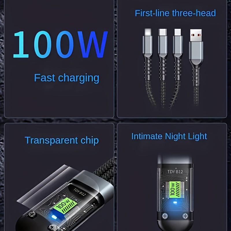 Transparent Luminous Charging 3-in-1 Data Cable