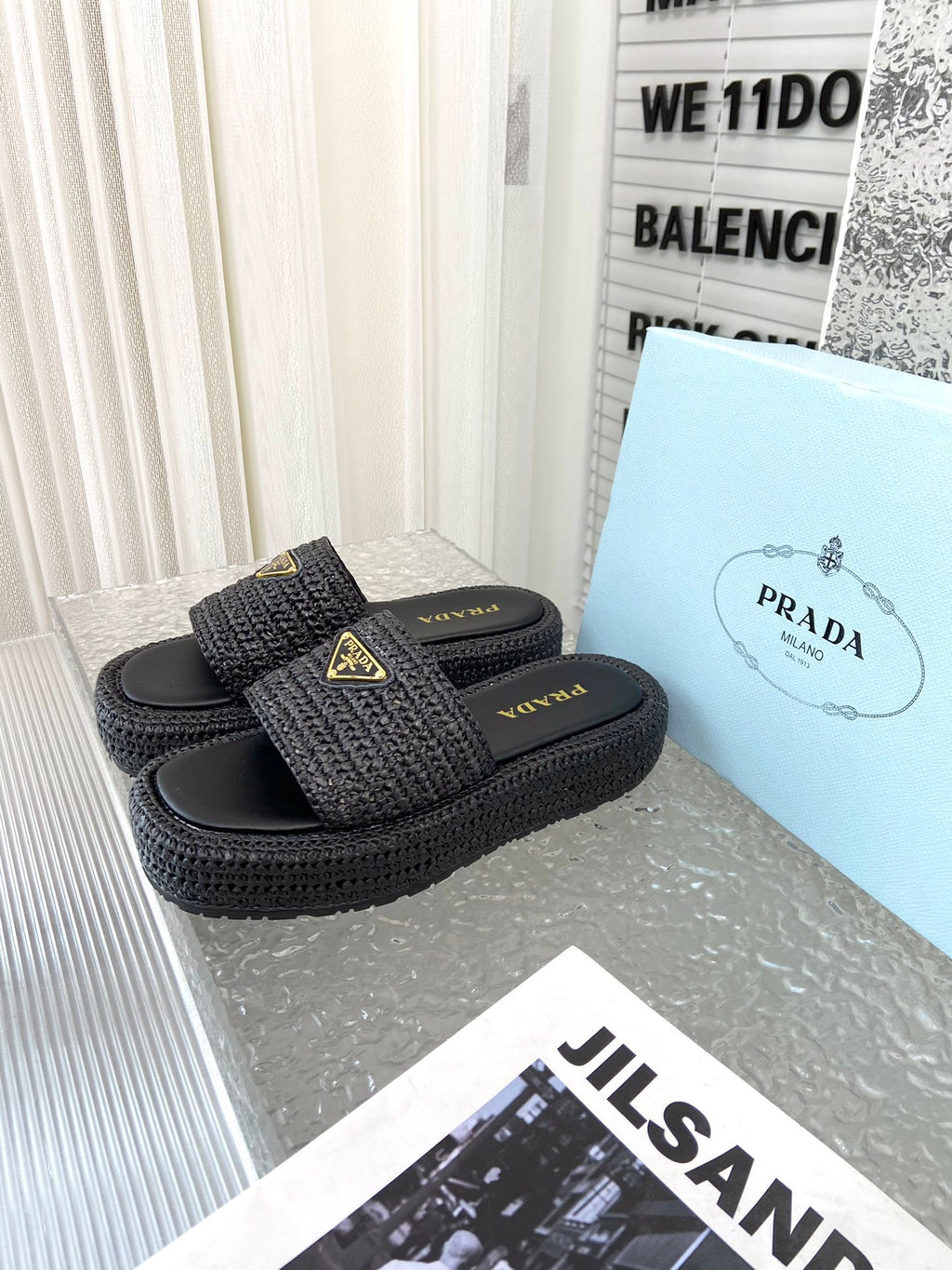 Spring and summer new style woven thick-soled triangle buckle strap slippers 0724032001