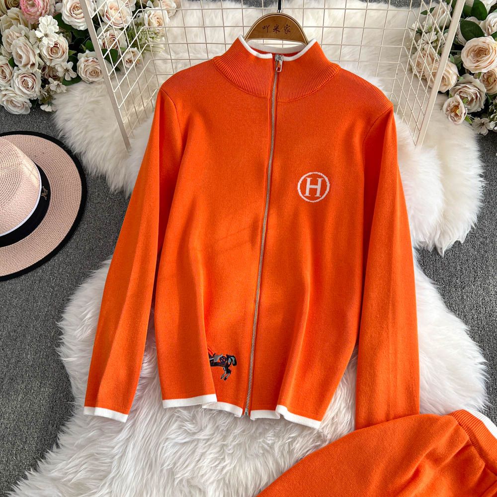 Embroidered sweater long-sleeved top two-piece set 9000910001