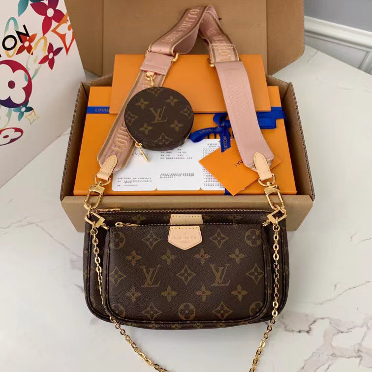 Handmade Leather Crossbody Bag Monogram Brown Multi Pochette