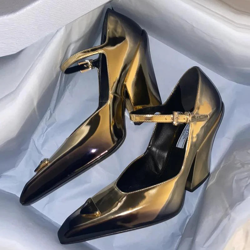 New Retro Shallow Mouth Pointed Mary Jane Single Shoes 1023122808