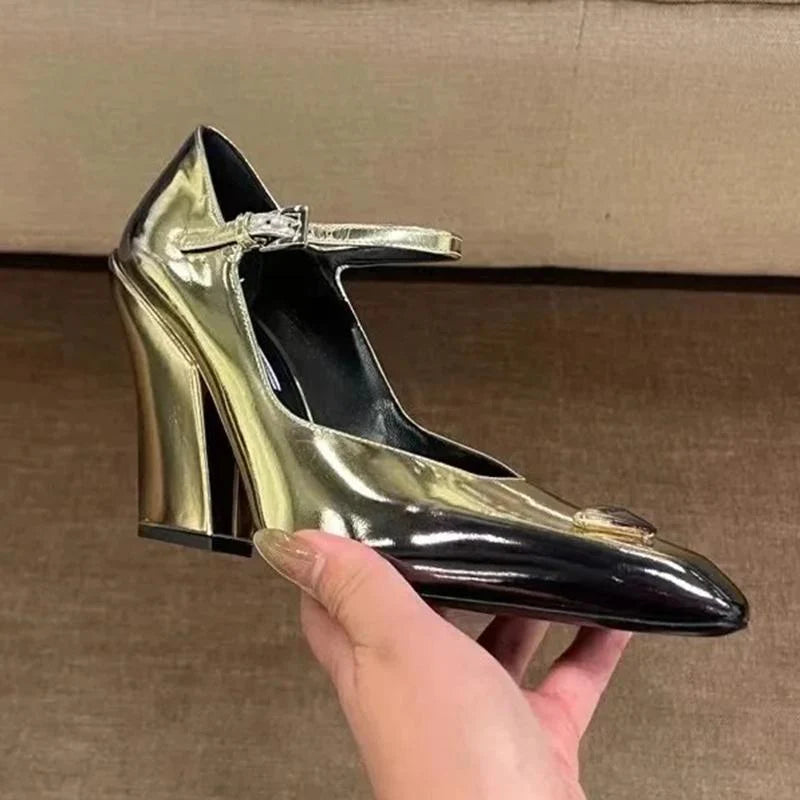 New Retro Shallow Mouth Pointed Mary Jane Single Shoes 1023122808